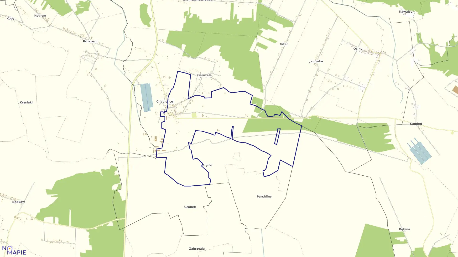 Mapa obrębu CHABIELICE KOLONIA w gminie Szczerców