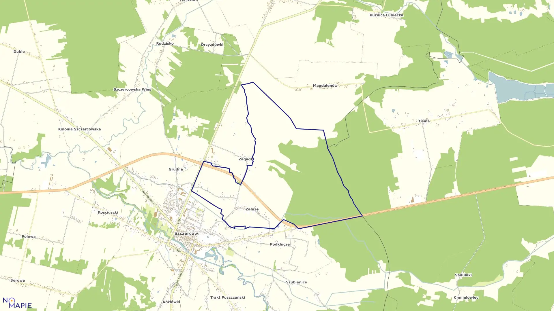 Mapa obrębu ZAŁUŻE w gminie Szczerców